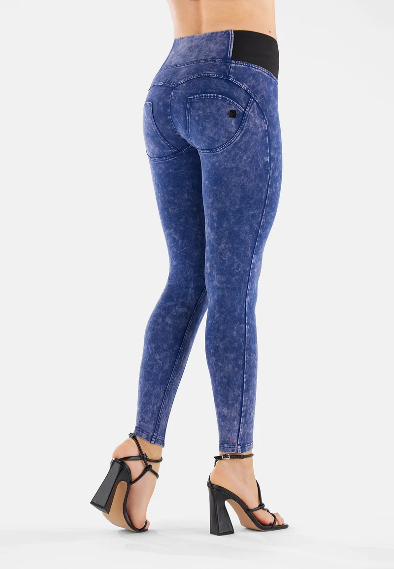 WR.UP Push-Up High Waist Skinny Vegan Leather Pant Python Style - Navy Peony Blue