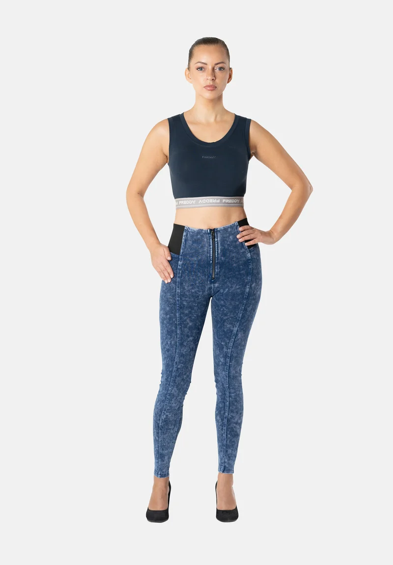 WR.UP Push-Up High Waist Skinny Vegan Leather Pant Python Style - Navy Peony Blue