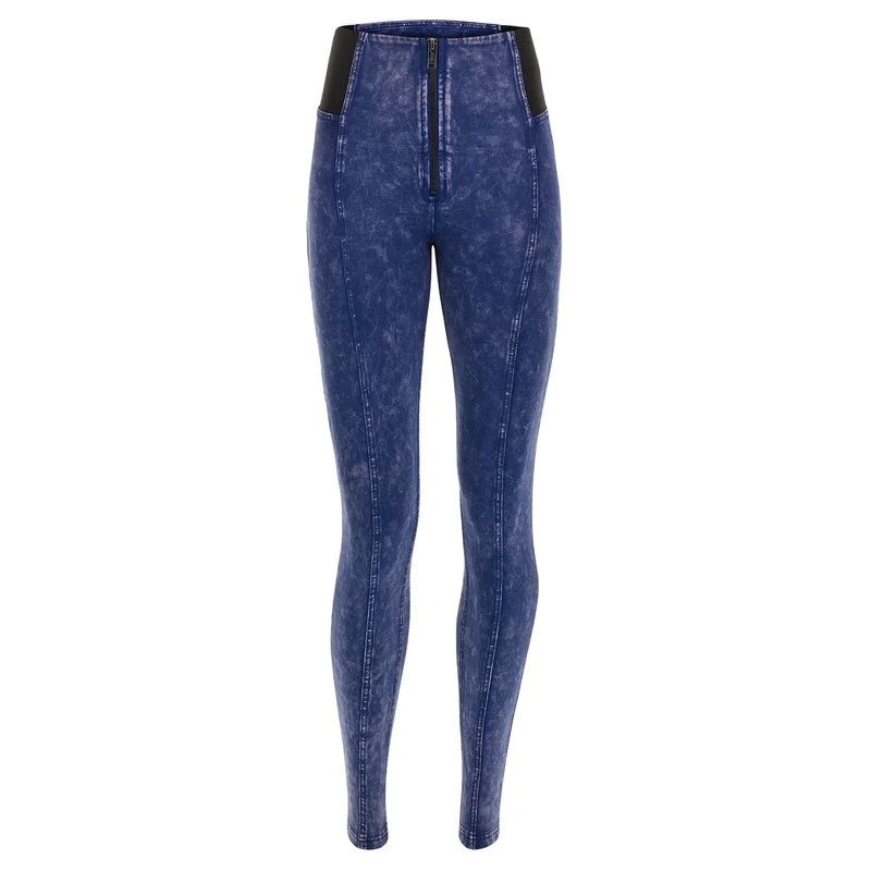 WR.UP Push-Up High Waist Skinny Vegan Leather Pant Python Style - Navy Peony Blue