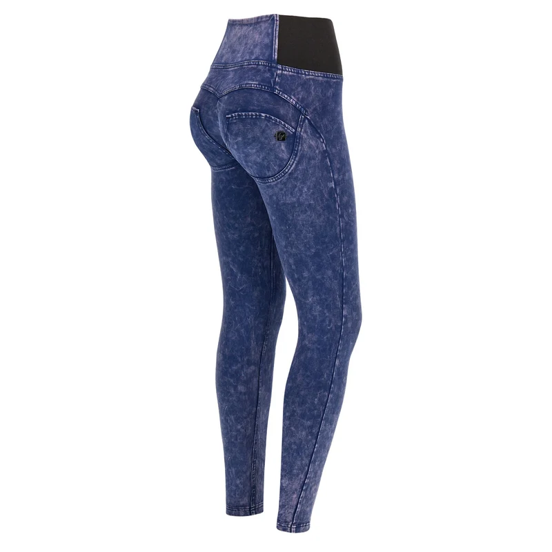 WR.UP Push-Up High Waist Skinny Vegan Leather Pant Python Style - Navy Peony Blue