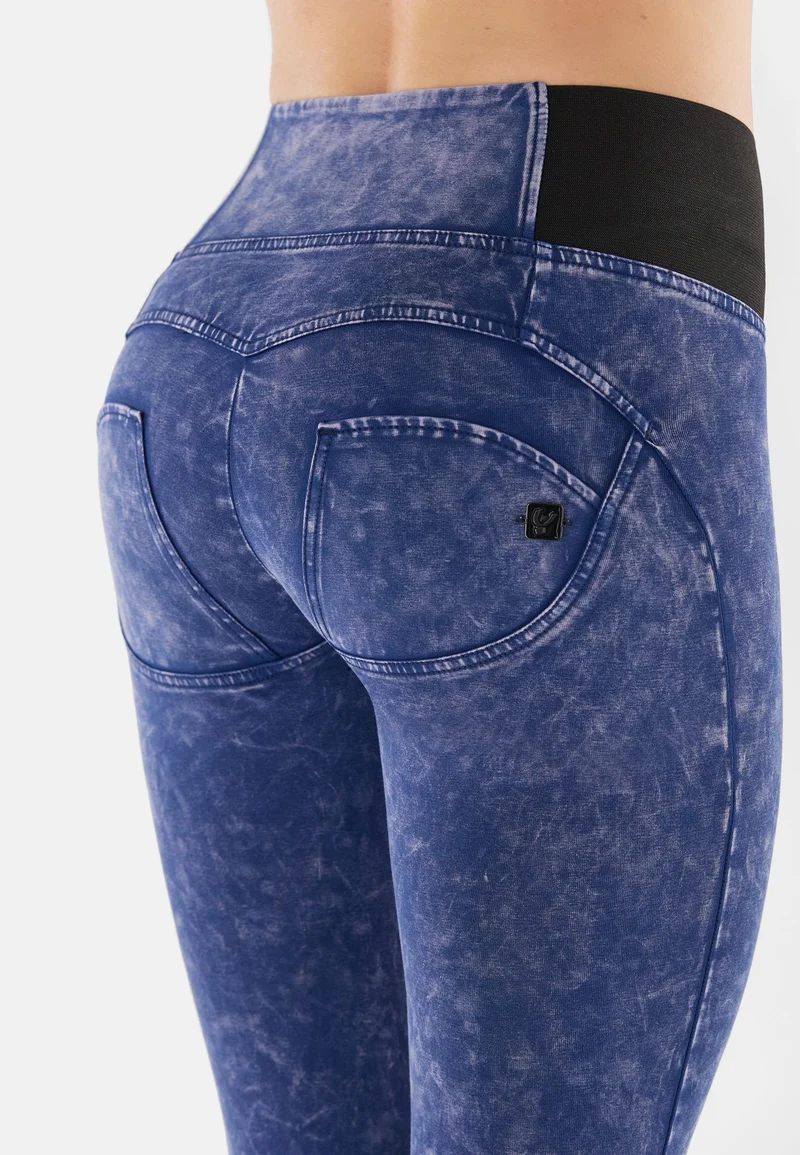 WR.UP Push-Up High Waist Skinny Vegan Leather Pant Python Style - Navy Peony Blue