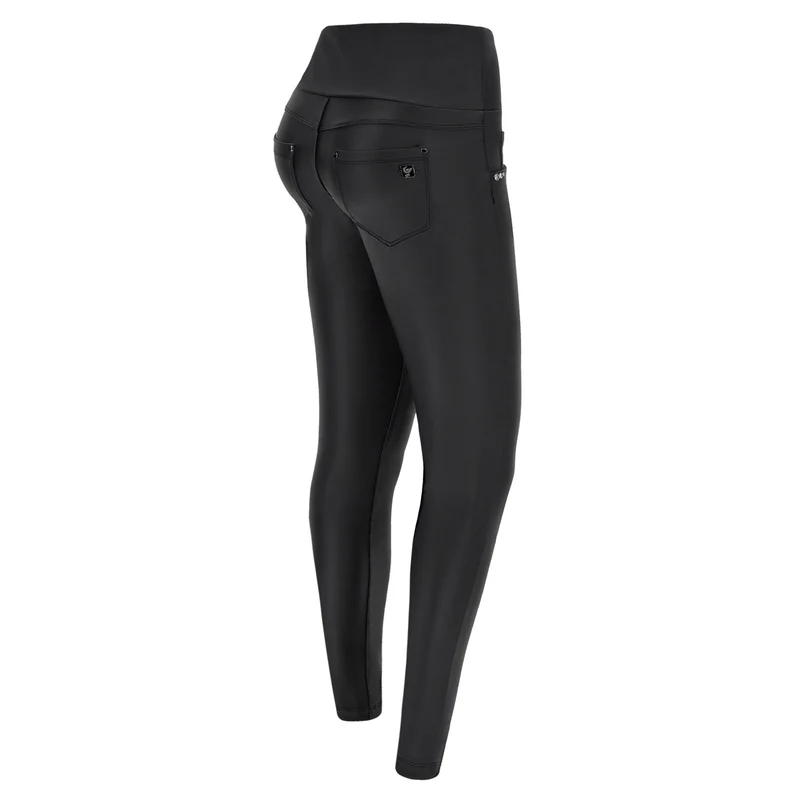 N.O.W. Yoga High Waist Skinny Vegan Leather Pant With Crossed Waist Band - Black
