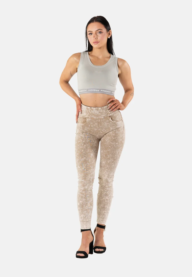 N.O.W. Yoga High Waist Skinny Denim Jeans Marble Dyed - Nomad Brown