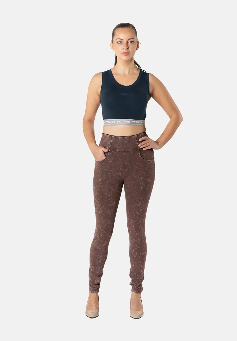 N.O.W. Yoga High Waist Skinny Denim Jeans Marble Dyed - French Roast Brown