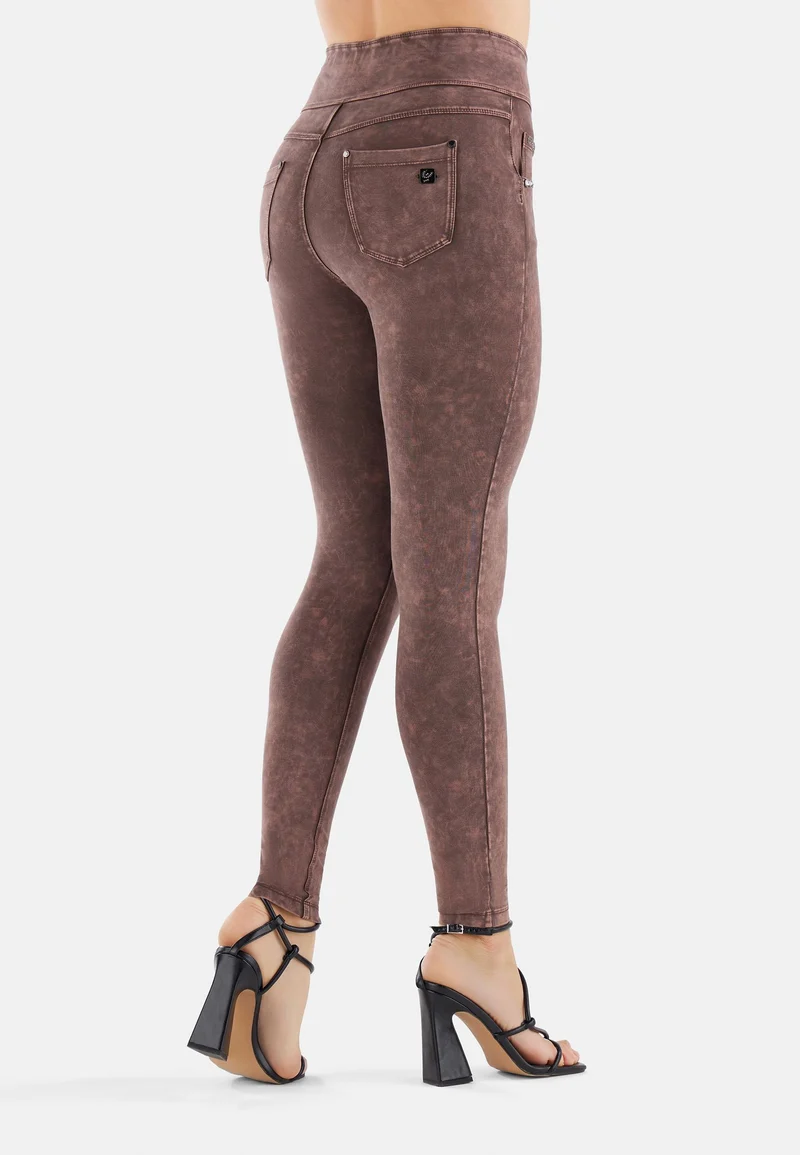 N.O.W. Yoga High Waist Skinny Denim Jeans Marble Dyed - French Roast Brown