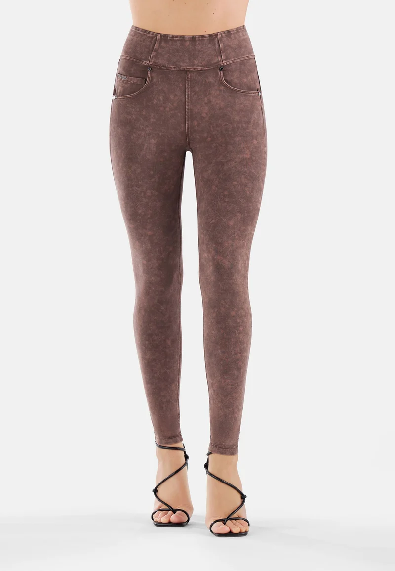 N.O.W. Yoga High Waist Skinny Denim Jeans Marble Dyed - French Roast Brown