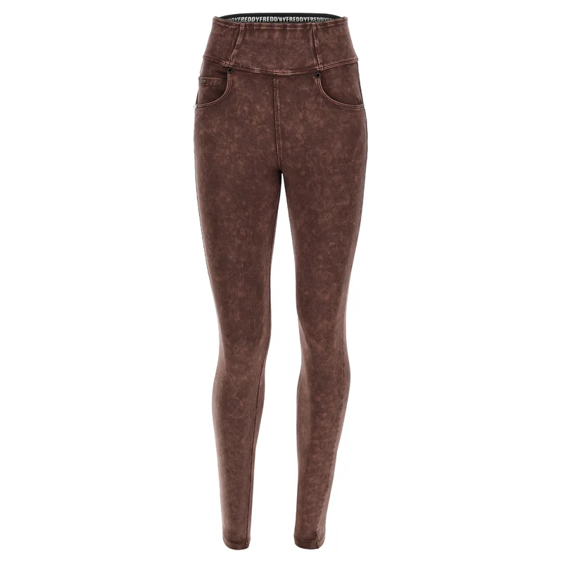 N.O.W. Yoga High Waist Skinny Denim Jeans Marble Dyed - French Roast Brown