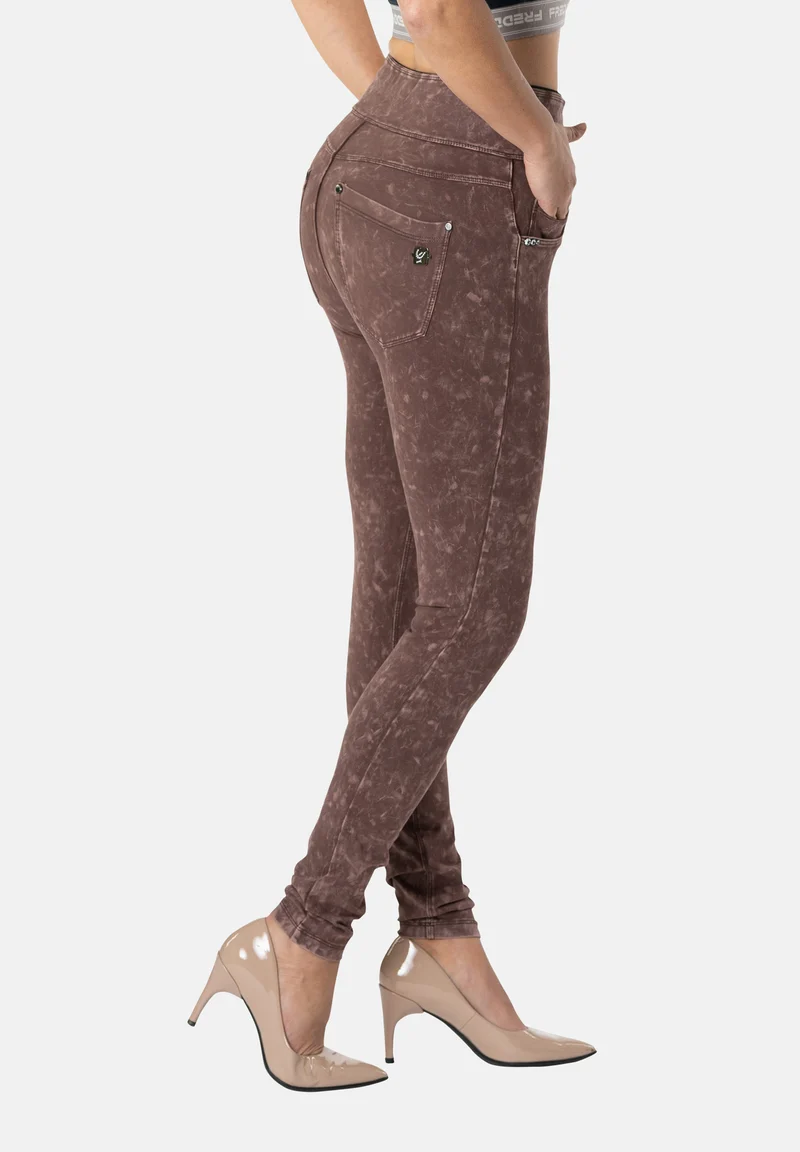 N.O.W. Yoga High Waist Skinny Denim Jeans Marble Dyed - French Roast Brown
