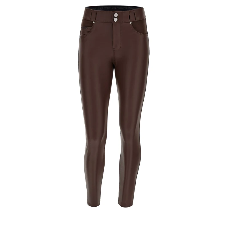 N.O.W. Comfort Mid Waist Skinny Pant With Vegan Leather Pant Front - French Roast Brown
