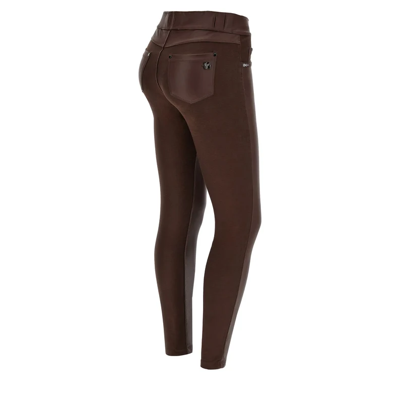 N.O.W. Comfort Mid Waist Skinny Pant With Vegan Leather Pant Front - French Roast Brown