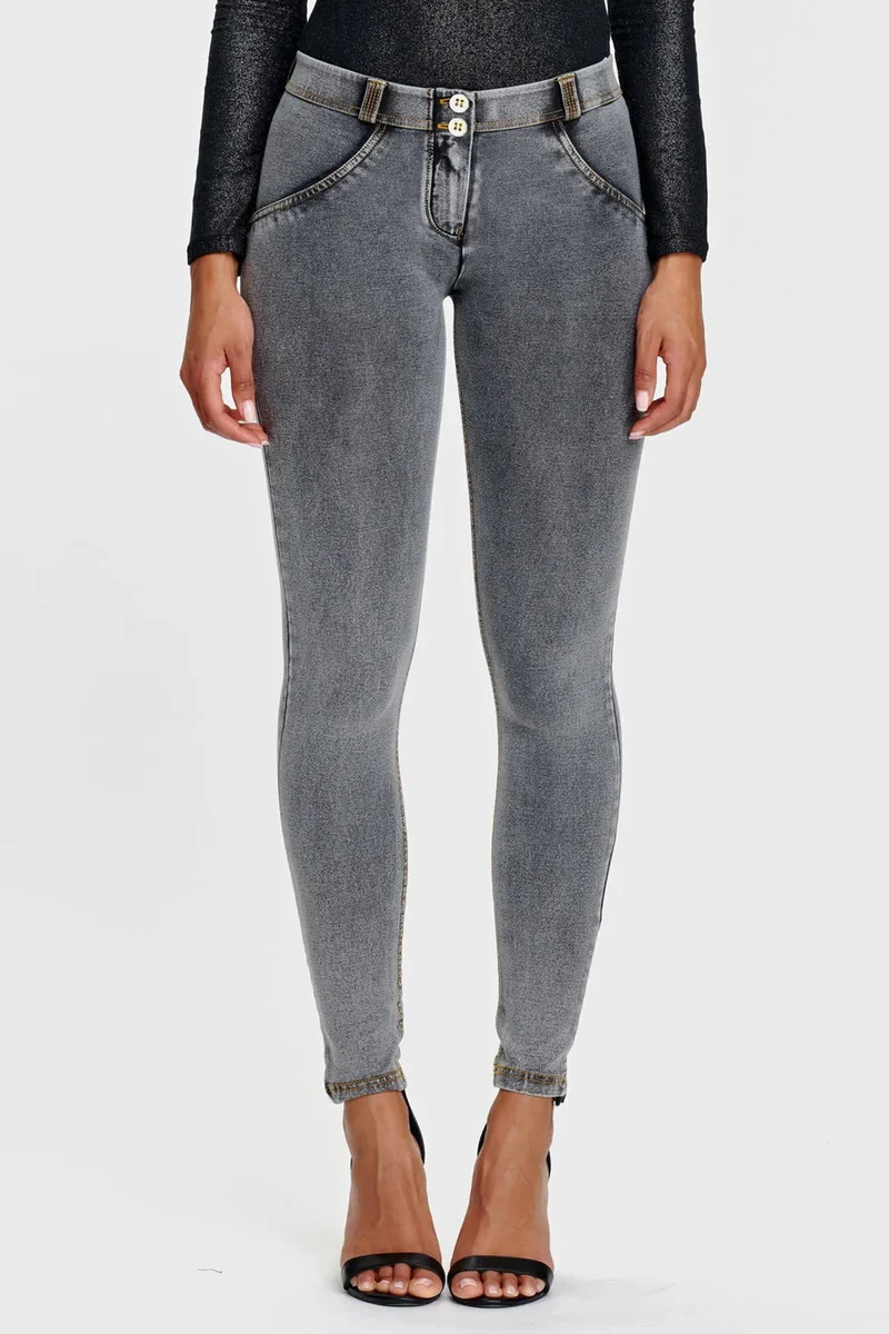 WR.UP Push-Up Regular Waist Skinny Denim Jeans - Denim Gray - Yellow Seam