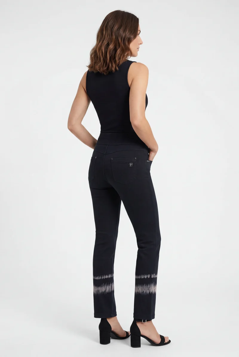 N.O.W. Yoga Mid Waist Flare Pant With Batic Details - Black