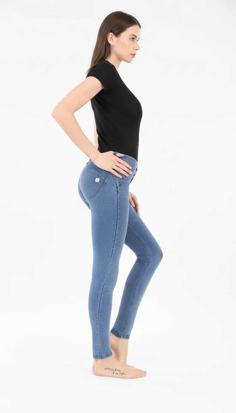 WR.UP Push-Up Low Waist Skinny Denim Jeans - Denim Light Blue - Yellow Seam