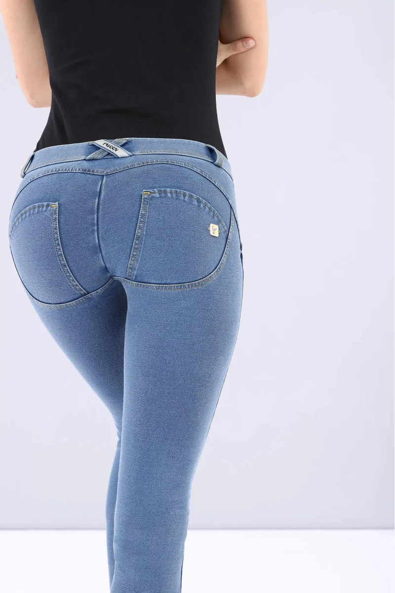 WR.UP Push-Up Low Waist Skinny Denim Jeans - Denim Light Blue - Yellow Seam