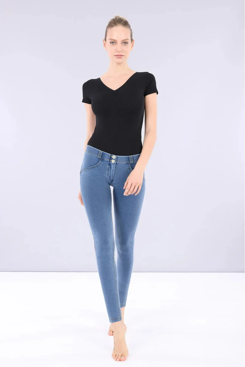 WR.UP Push-Up Low Waist Skinny Denim Jeans - Denim Light Blue - Yellow Seam