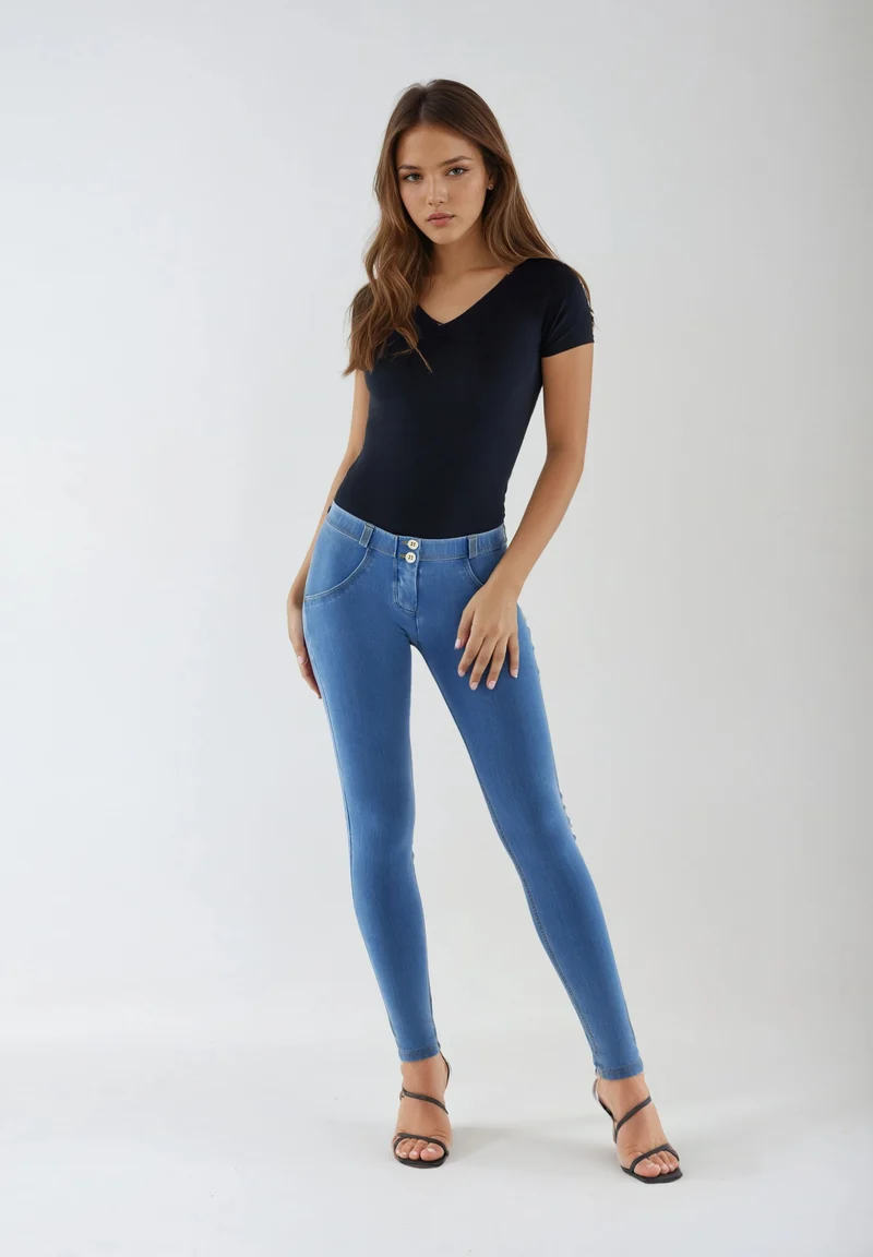 WR.UP Push-Up Regular Waist Skinny Denim Jeans - Denim Light Blue - Yellow Seam