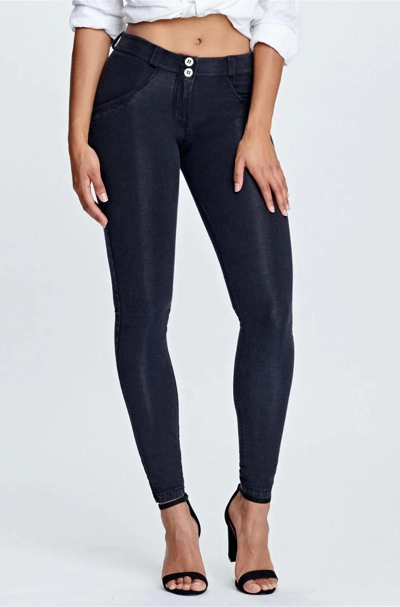WR.UP Push-Up Regular Waist Skinny Denim Jeans - Denim Black - Black Seam