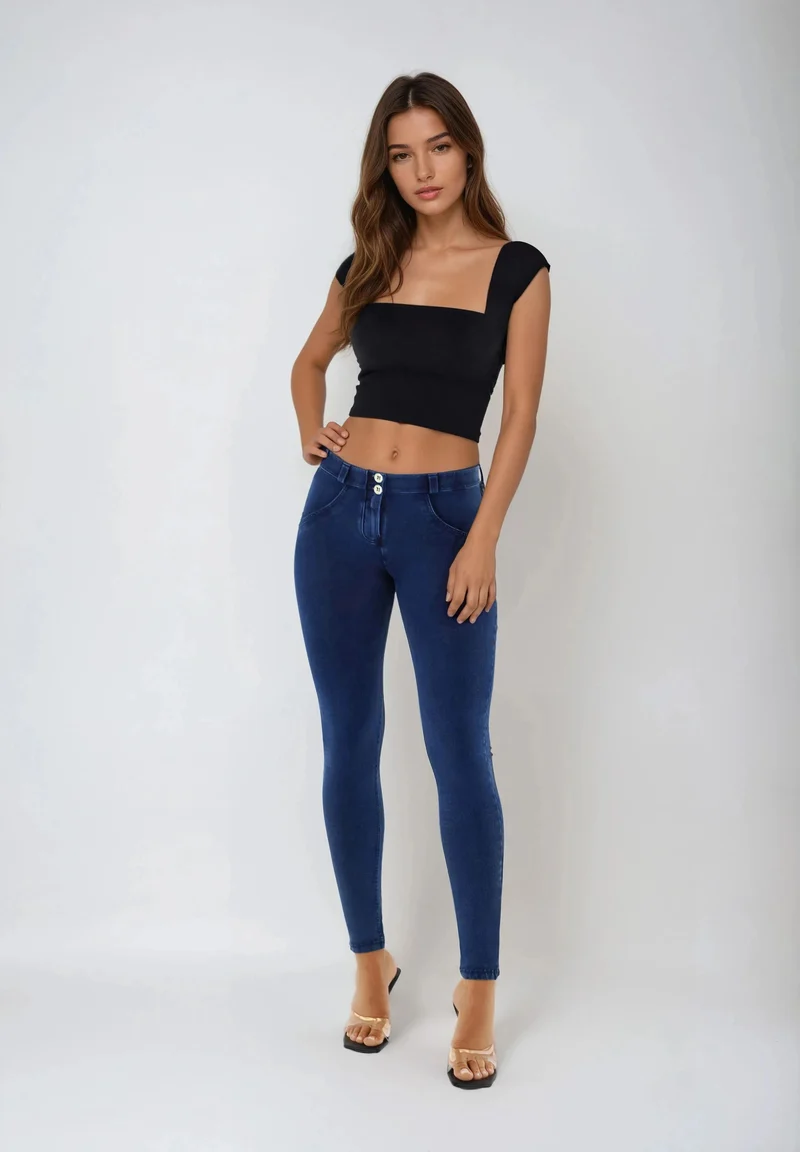 WR.UP Push-Up Regular Waist Skinny Denim Jeans - Denim Dark Blue - Blue Seam