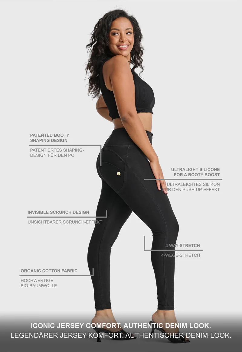 WR.UP Push-Up High Waist Skinny Denim Jeans - Denim Black - Black Seam