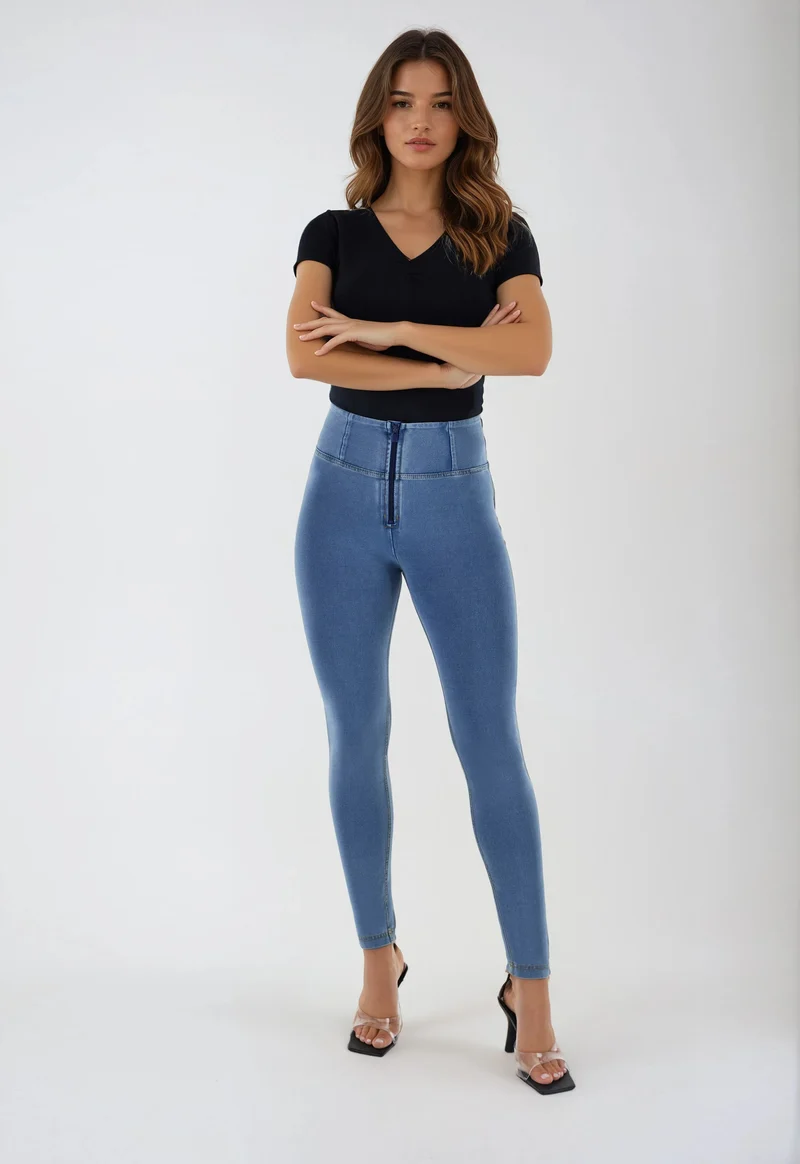 WR.UP Push-Up High Waist Skinny Denim Jeans - Denim Light Blue - Yellow Seam