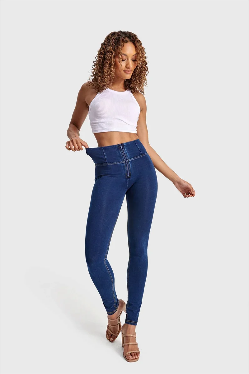WR.UP Push-Up High Waist Skinny Denim Jeans - Denim Dark Blue - Yellow Seam