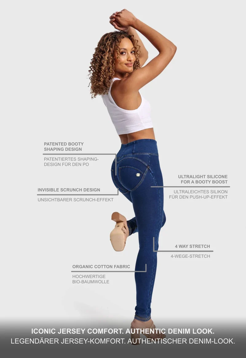WR.UP Push-Up High Waist Skinny Denim Jeans - Denim Dark Blue - Yellow Seam