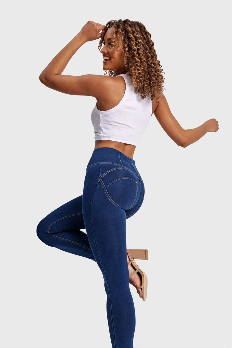 WR.UP Push-Up High Waist Skinny Denim Jeans - Denim Dark Blue - Yellow Seam
