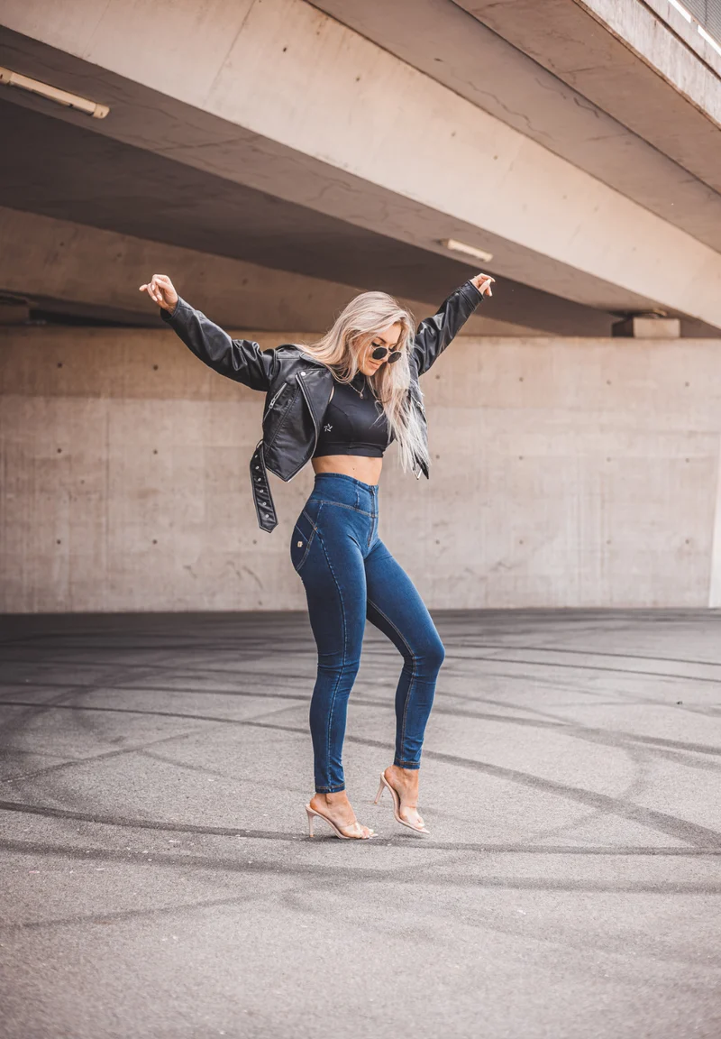 WR.UP Push-Up High Waist Skinny Denim Jeans - Denim Dark Blue - Yellow Seam