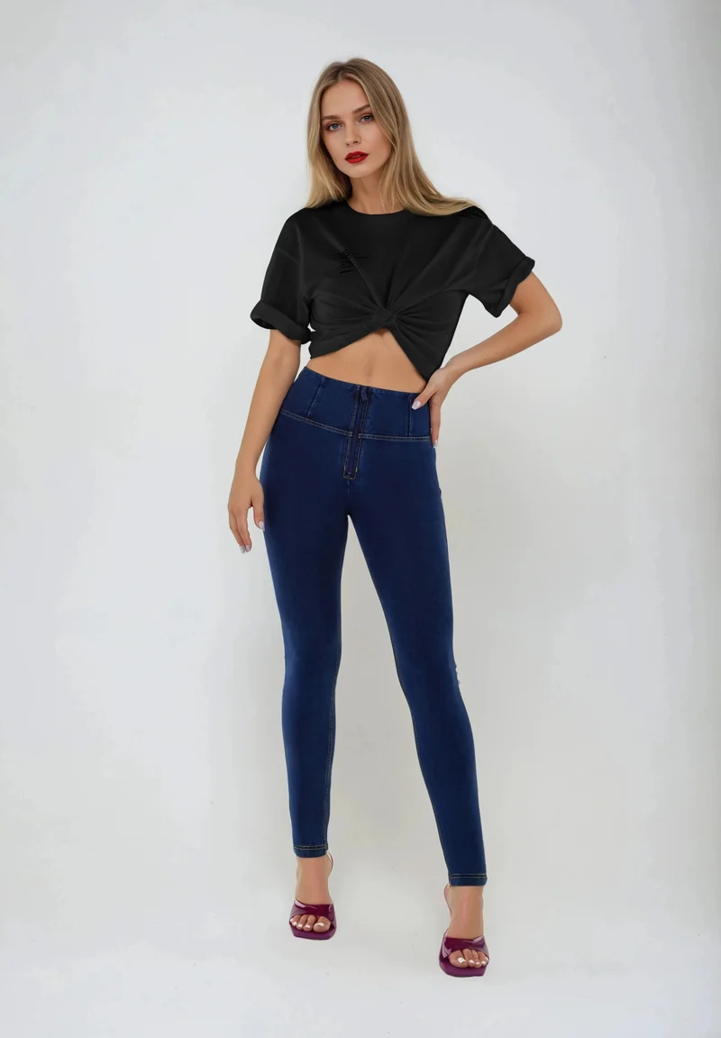 WR.UP Push-Up High Waist Skinny Denim Jeans - Denim Dark Blue - Yellow Seam