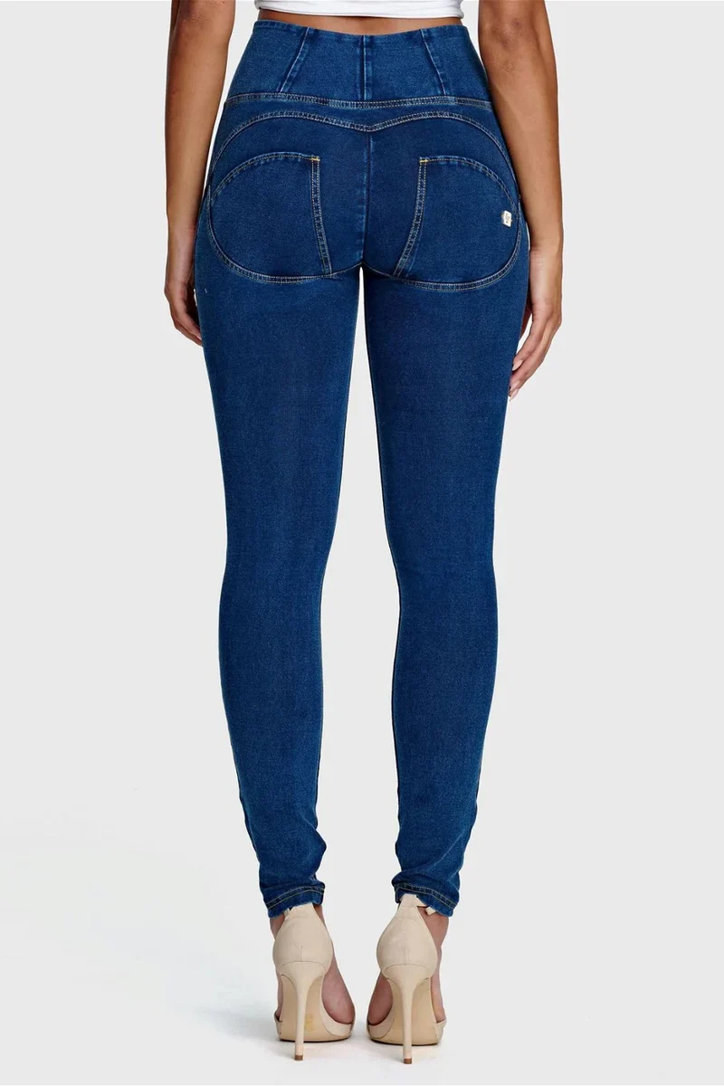 WR.UP Push-Up High Waist Skinny Denim Jeans - Denim Dark Blue - Yellow Seam