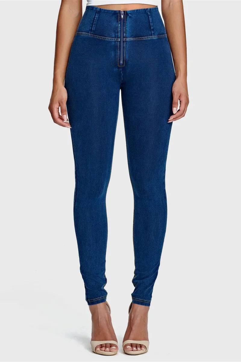 WR.UP Push-Up High Waist Skinny Denim Jeans - Denim Dark Blue - Yellow Seam