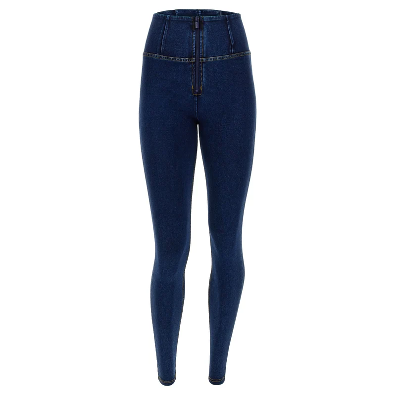 WR.UP Push-Up High Waist Skinny Denim Jeans - Denim Dark Blue - Yellow Seam