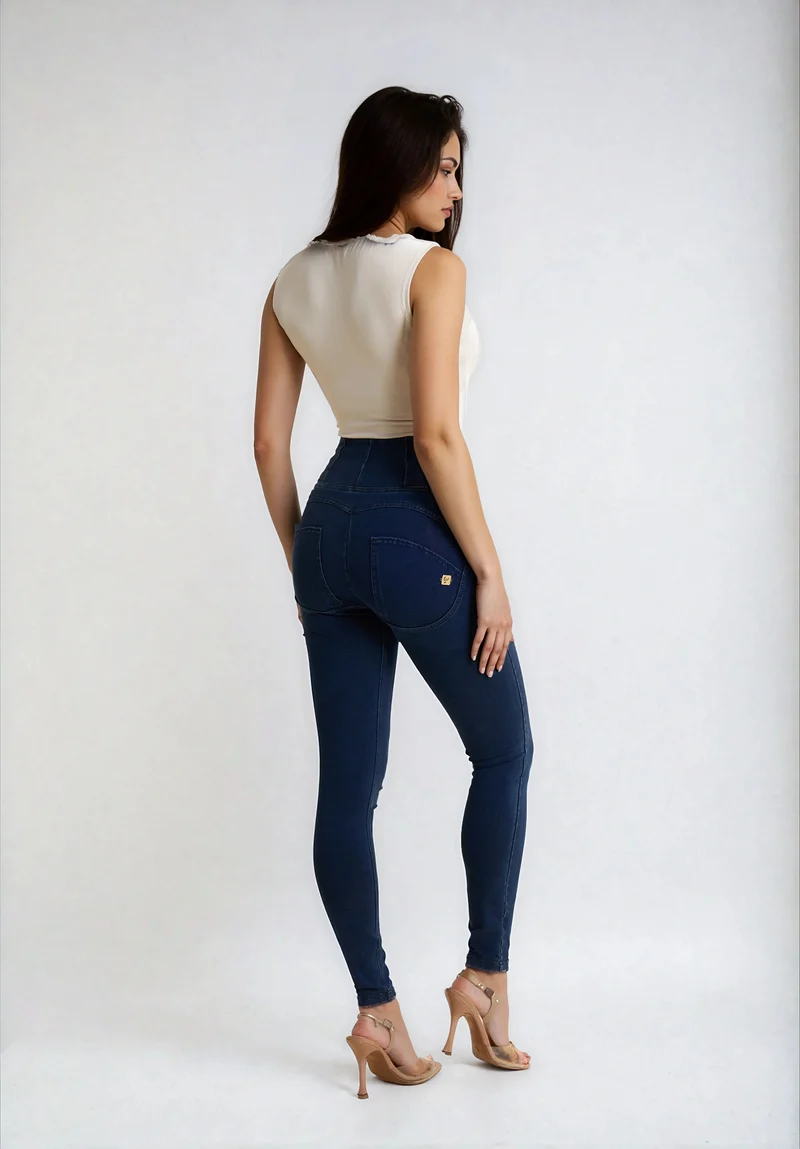 WR.UP Push-Up High Waist Skinny Denim Jeans - Denim Dark Blue - Blue Seam