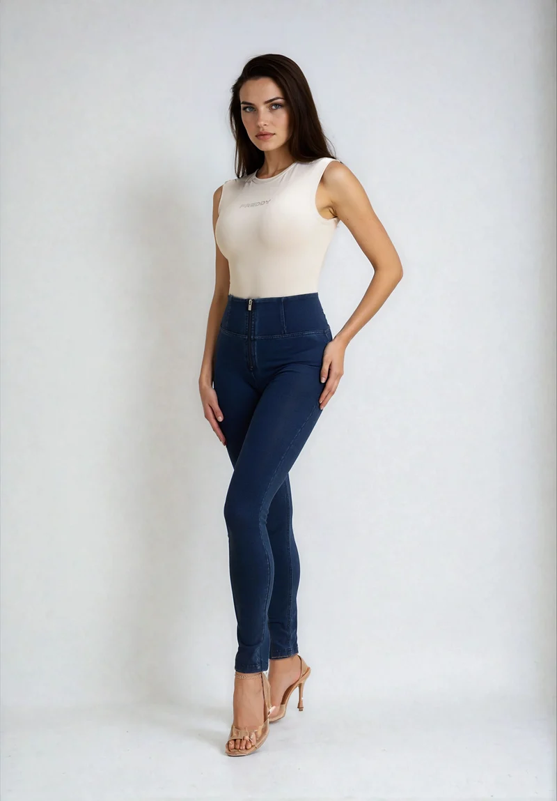 WR.UP Push-Up High Waist Skinny Denim Jeans - Denim Dark Blue - Blue Seam