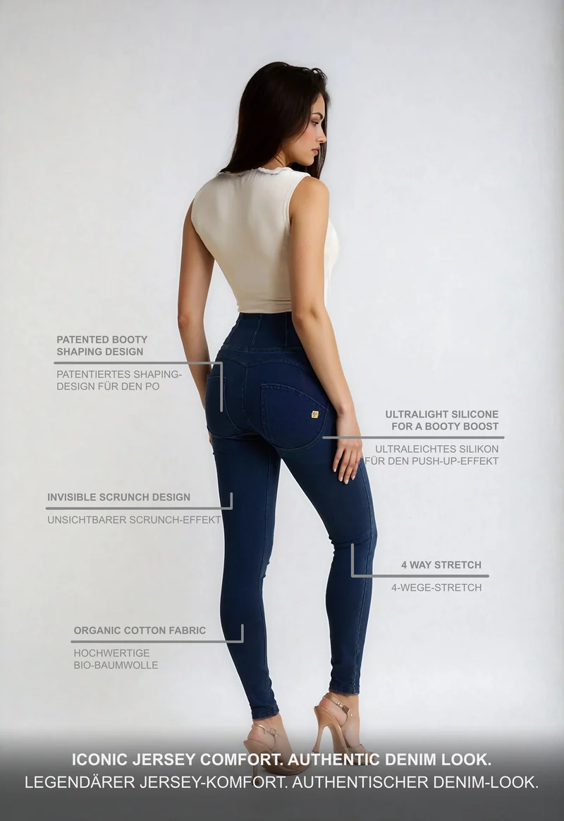 WR.UP Push-Up High Waist Skinny Denim Jeans - Denim Dark Blue - Blue Seam