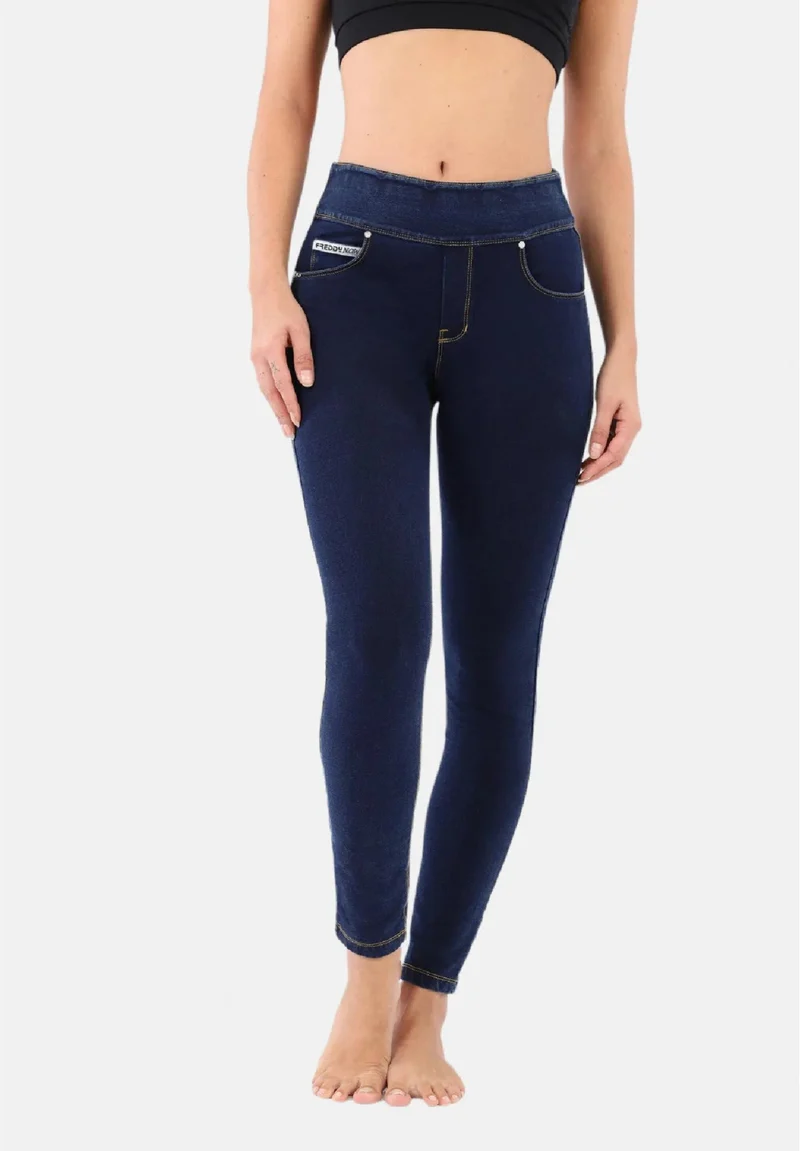 N.O.W. Yoga Mid Waist Skinny Denim Jeans - Denim Dark Blue - Yellow Seam
