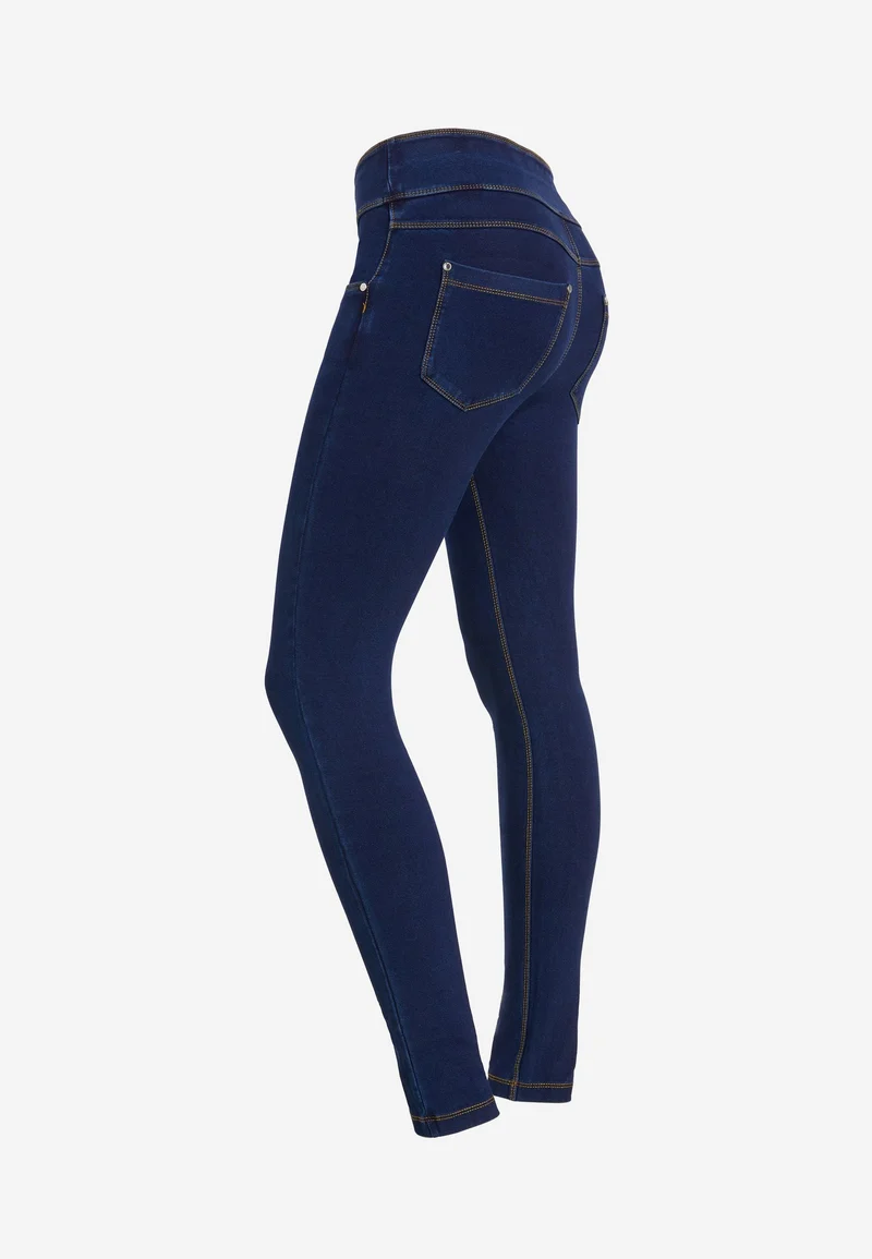 N.O.W. Yoga Mid Waist Skinny Denim Jeans - Denim Dark Blue - Yellow Seam