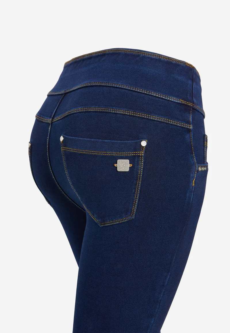 N.O.W. Yoga Mid Waist Skinny Denim Jeans - Denim Dark Blue - Yellow Seam
