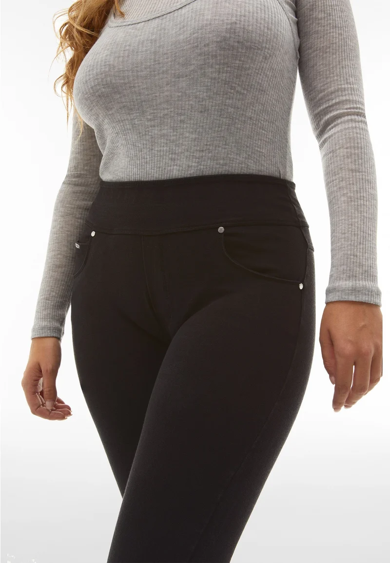 N.O.W. Yoga Mid Waist Skinny Denim Jeans - Denim Black - Black Seam