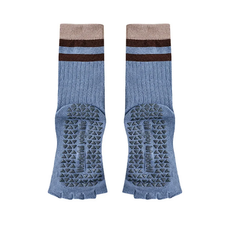 Olivenorma Wadenhohe Fünf-Zehen-Socken mit Kontrastbesatz, rutschfest, atmungsaktiv, aus Baumwolle, ideal für Yoga und Workout für Damen.