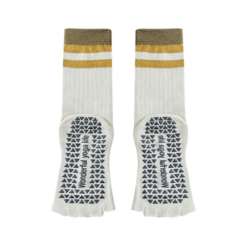 Olivenorma Wadenhohe Fünf-Zehen-Socken mit Kontrastbesatz, rutschfest, atmungsaktiv, aus Baumwolle, ideal für Yoga und Workout für Damen.