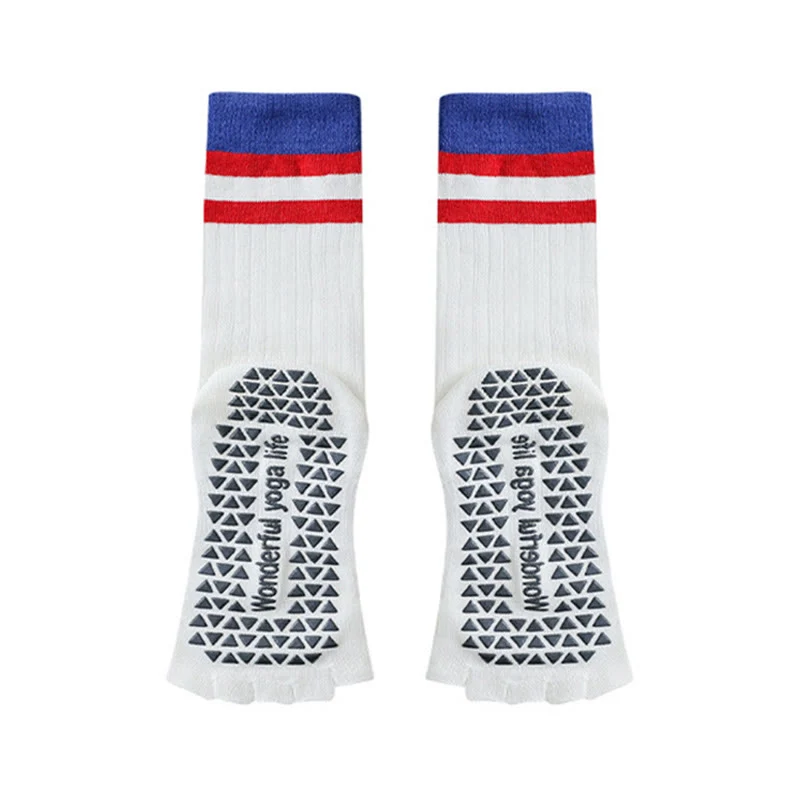 Olivenorma Wadenhohe Fünf-Zehen-Socken mit Kontrastbesatz, rutschfest, atmungsaktiv, aus Baumwolle, ideal für Yoga und Workout für Damen.