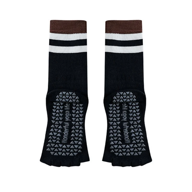 Olivenorma Wadenhohe Fünf-Zehen-Socken mit Kontrastbesatz, rutschfest, atmungsaktiv, aus Baumwolle, ideal für Yoga und Workout für Damen.
