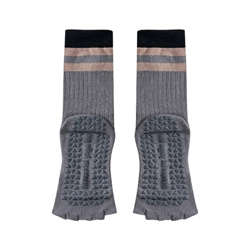 Olivenorma Wadenhohe Fünf-Zehen-Socken mit Kontrastbesatz, rutschfest, atmungsaktiv, aus Baumwolle, ideal für Yoga und Workout für Damen.