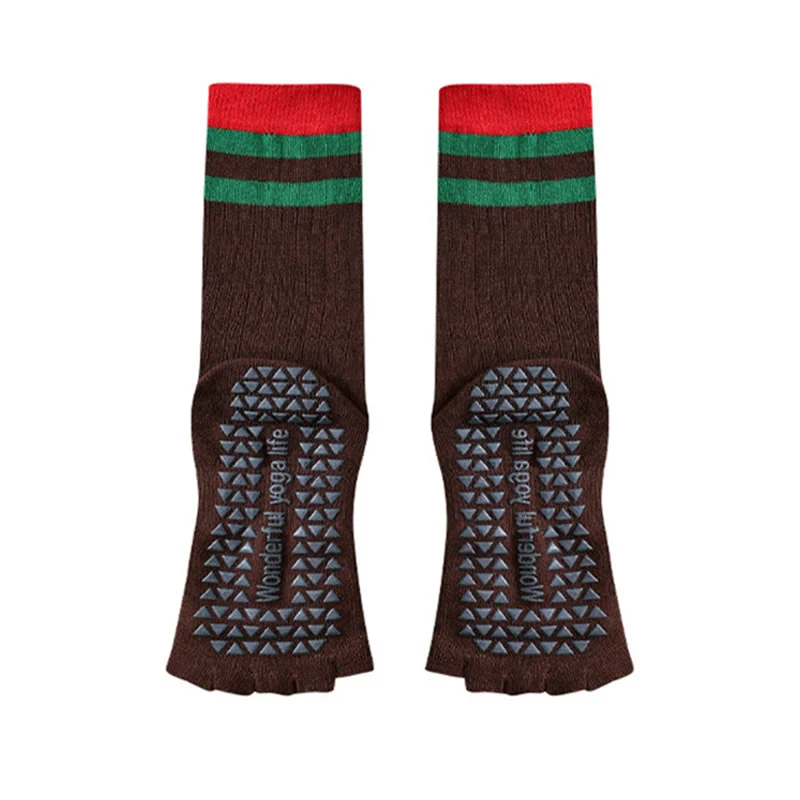 Olivenorma Wadenhohe Fünf-Zehen-Socken mit Kontrastbesatz, rutschfest, atmungsaktiv, aus Baumwolle, ideal für Yoga und Workout für Damen.