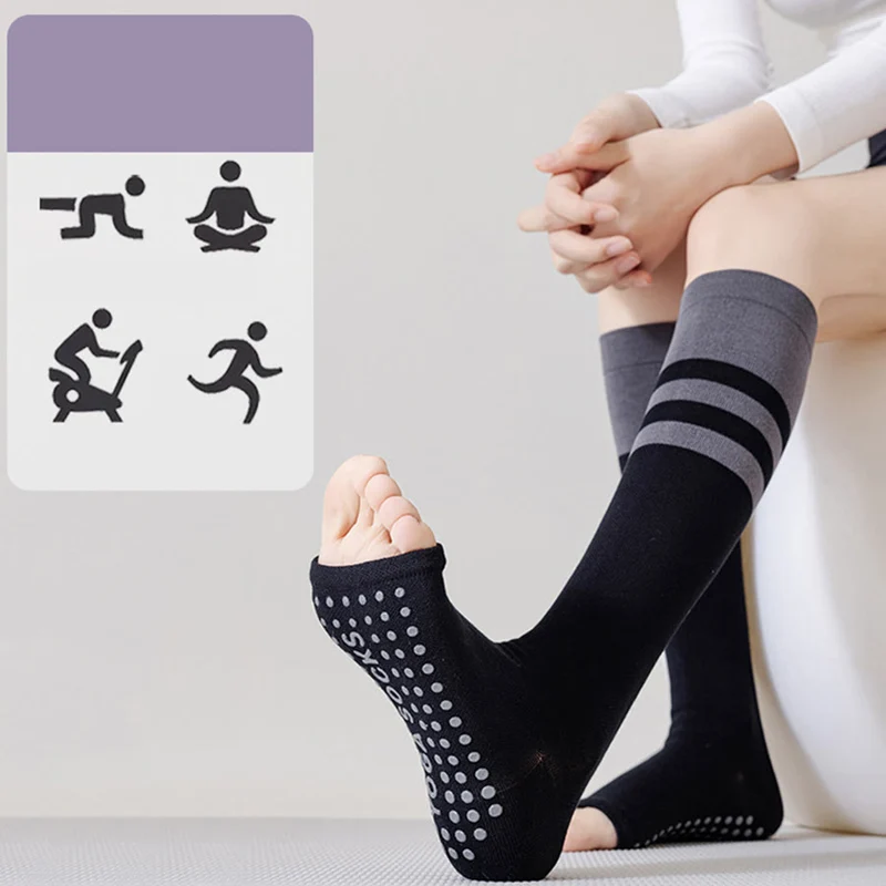 Olivenorma Kompressions-Yogasocken mit offener Ferse, lange Formstabilität, rutschfest, aus Baumwolle, Damen-Yogasocken