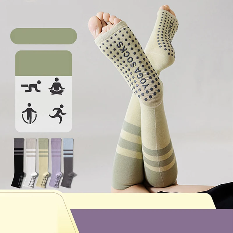 Olivenorma Kompressions-Yogasocken mit offener Ferse, lange Formstabilität, rutschfest, aus Baumwolle, Damen-Yogasocken