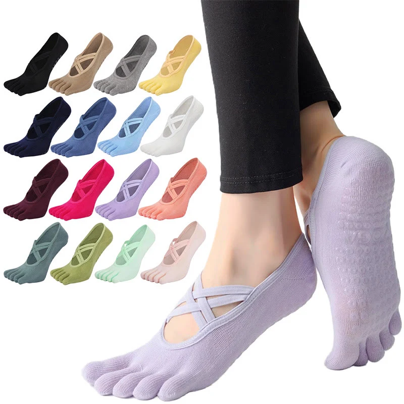 Olivenorma Zehensocken aus Baumwolle mit Kreuzriemen, rutschfest, für Pilates, Barre und Yoga – Damen-Socken für Stabilitätstraining