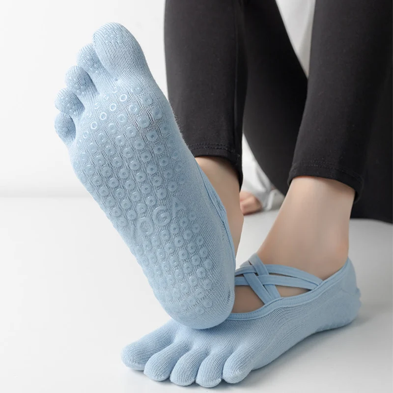 Olivenorma Zehensocken aus Baumwolle mit Kreuzriemen, rutschfest, für Pilates, Barre und Yoga – Damen-Socken für Stabilitätstraining