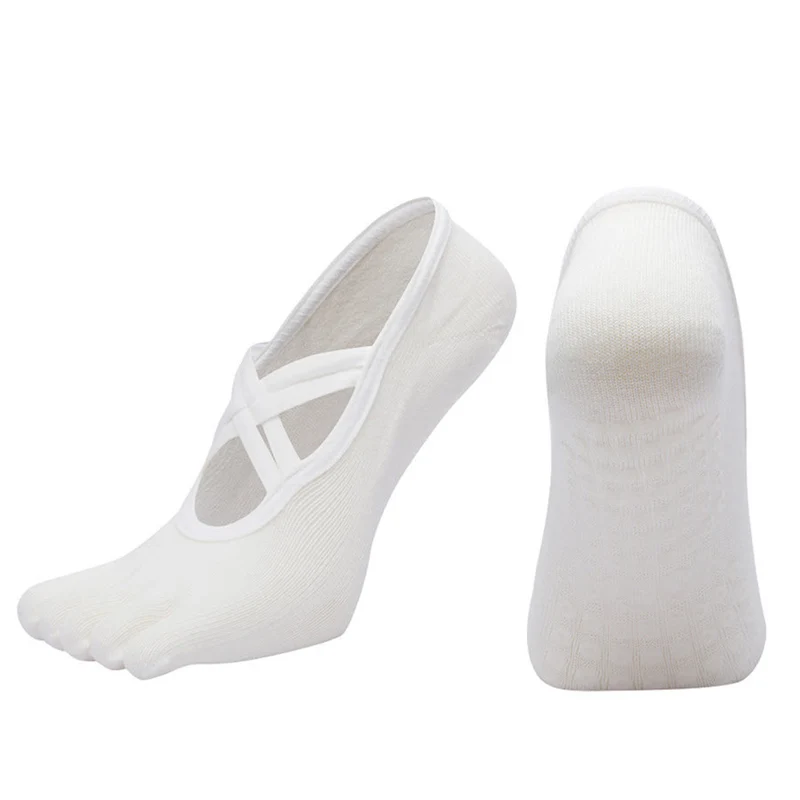 Olivenorma Zehensocken aus Baumwolle mit Kreuzriemen, rutschfest, für Pilates, Barre und Yoga – Damen-Socken für Stabilitätstraining